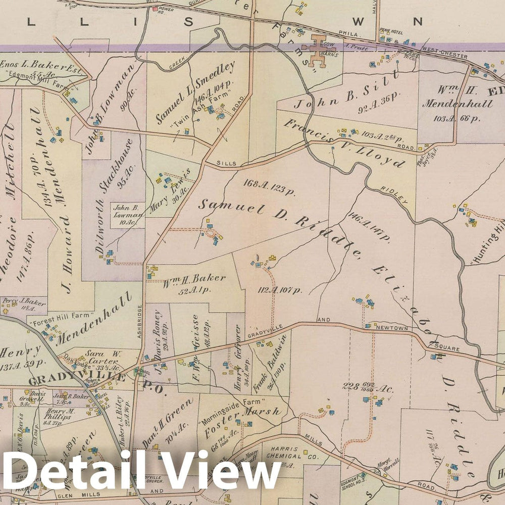 Historic Map : Atlas of Delaware County, West of Ridley Creek, Vol. Two, Edgmont 1913 Plate 050 , Vintage Wall Art