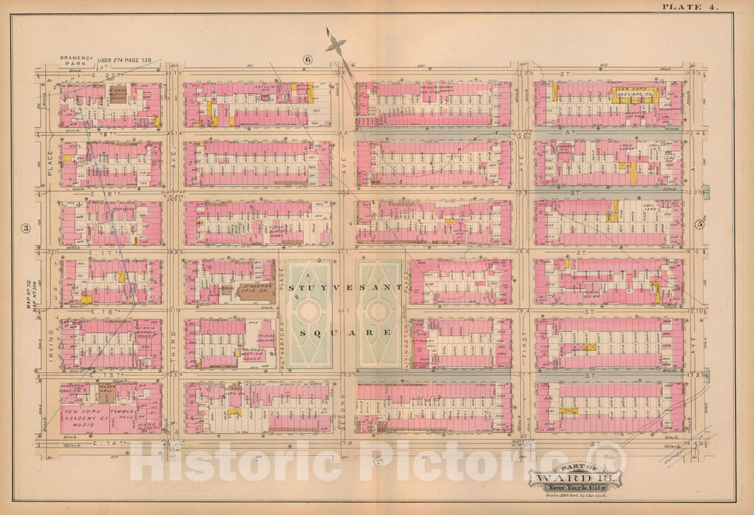 Historic Map : Atlas City of New York, Vol. 3; 16, Manhattan 1883 Plate 004 , Vintage Wall Art