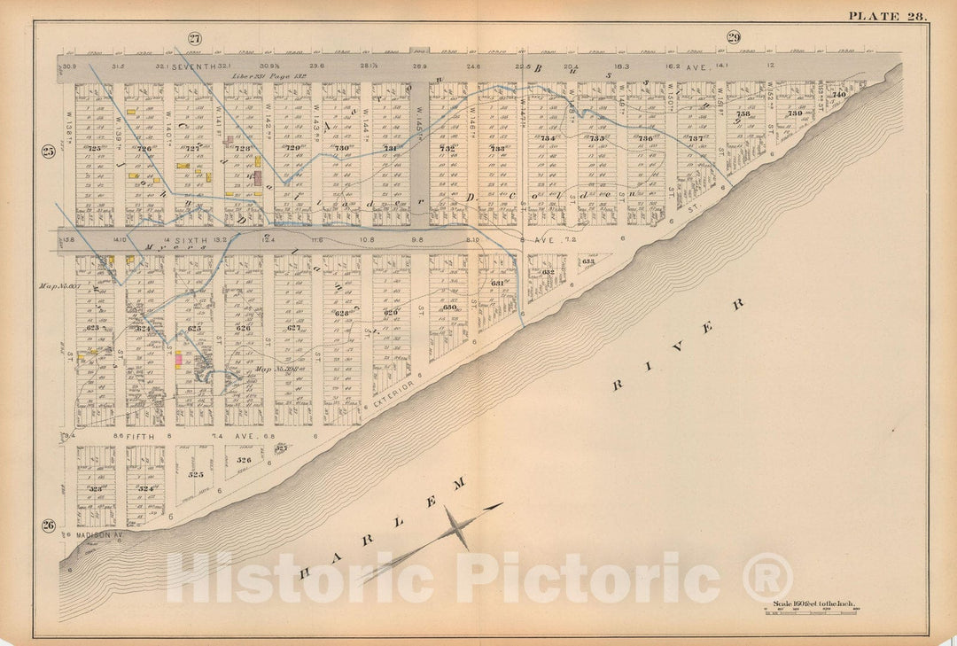 Historic Map : Atlas City of New York, Vol 2 ... 12th Ward, 2nd Ed., Manhattan 1884 Plate 028 , Vintage Wall Art