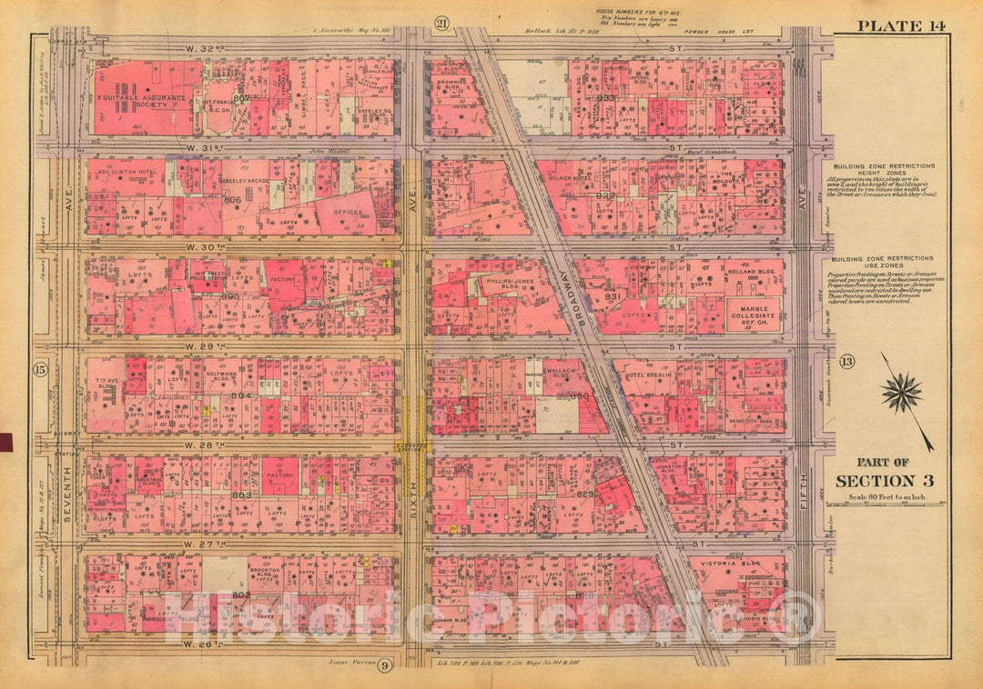 Historic Map : Atlas City of New York, Borough of Manhattan, Volume Two, 14th Street to 59th Street, Manhattan 1928 Plate 014 , Vintage Wall Art