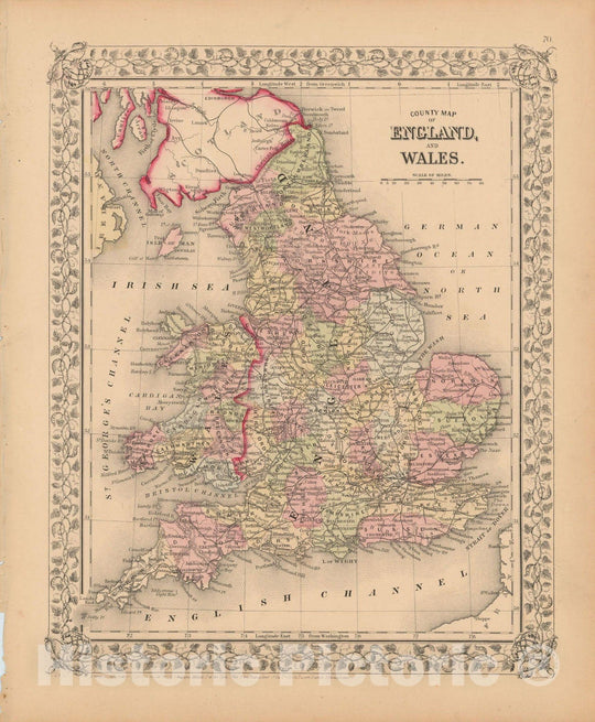 Historic Map : England 1867 , New General Atlas , Vintage Wall Art