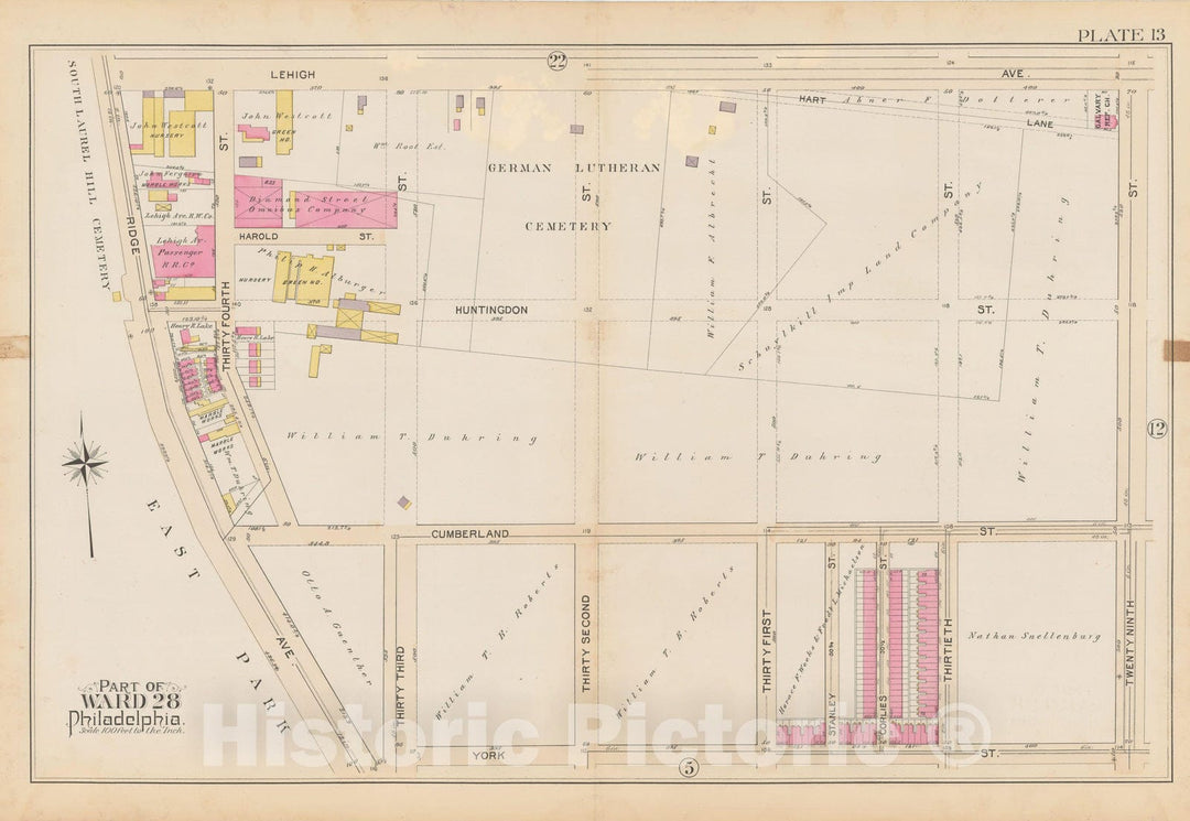 Historic Map : City of Philadelphia, 28th 32nd & 37th Wards, Vol. 6, Second Ed., Philadelphia 1894 Plate 013 , Vintage Wall Art