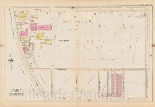 Historic Map : City of Philadelphia, 28th 32nd & 37th Wards, Vol. 6, Second Ed., Philadelphia 1894 Plate 013 , Vintage Wall Art