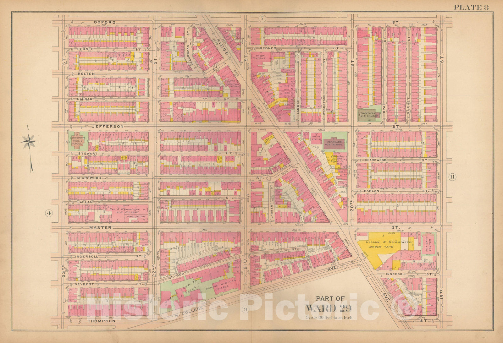 Historic Map : Philadelphia 1907 Plate 008 , Atlas 20th and 29th Wards of the City of Philadelphia , Vintage Wall Art