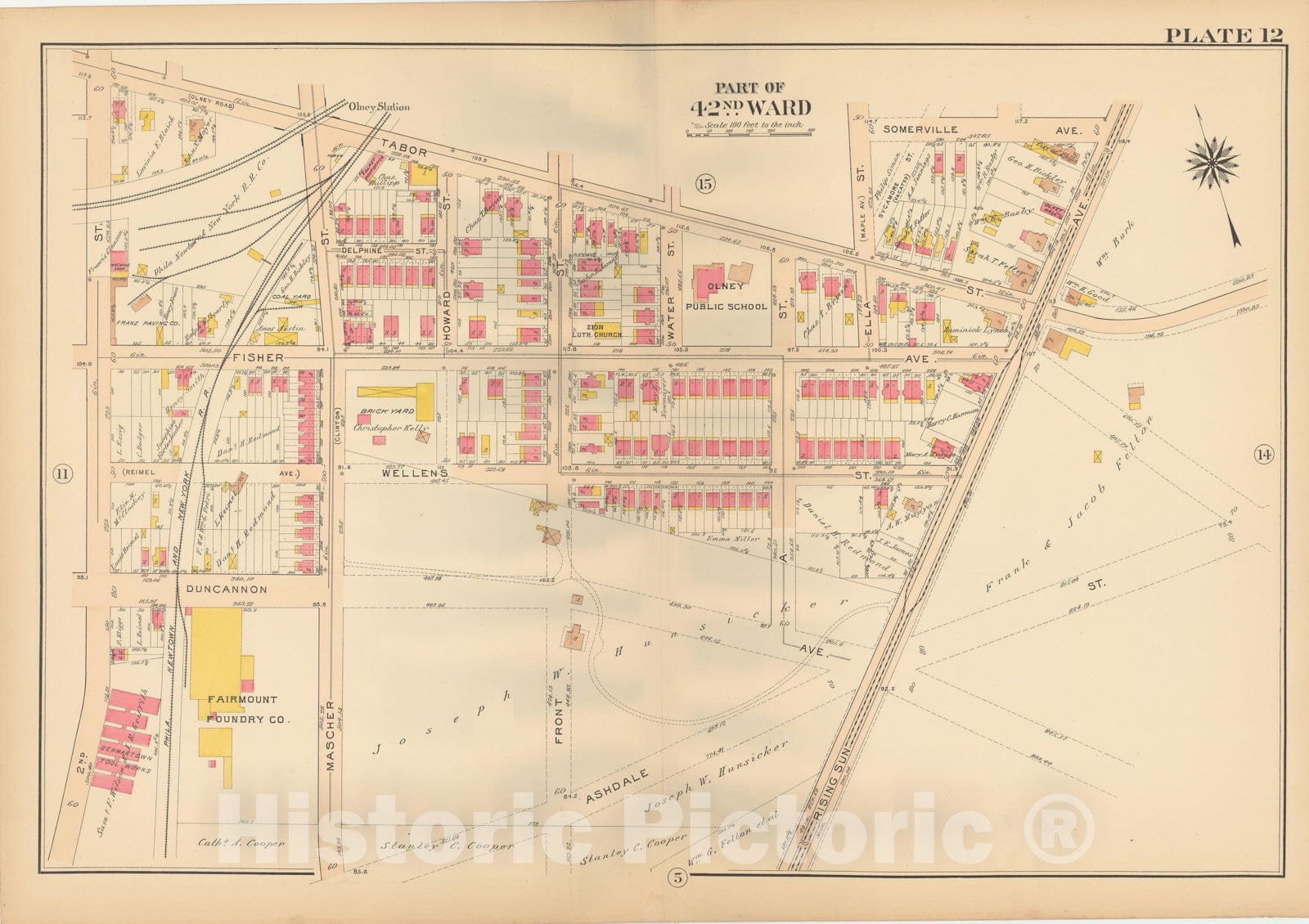 Historic Map : Atlas City of Philadelphia, 42nd Ward, Philadelphia 1913 Plate 012 , Vintage Wall Art