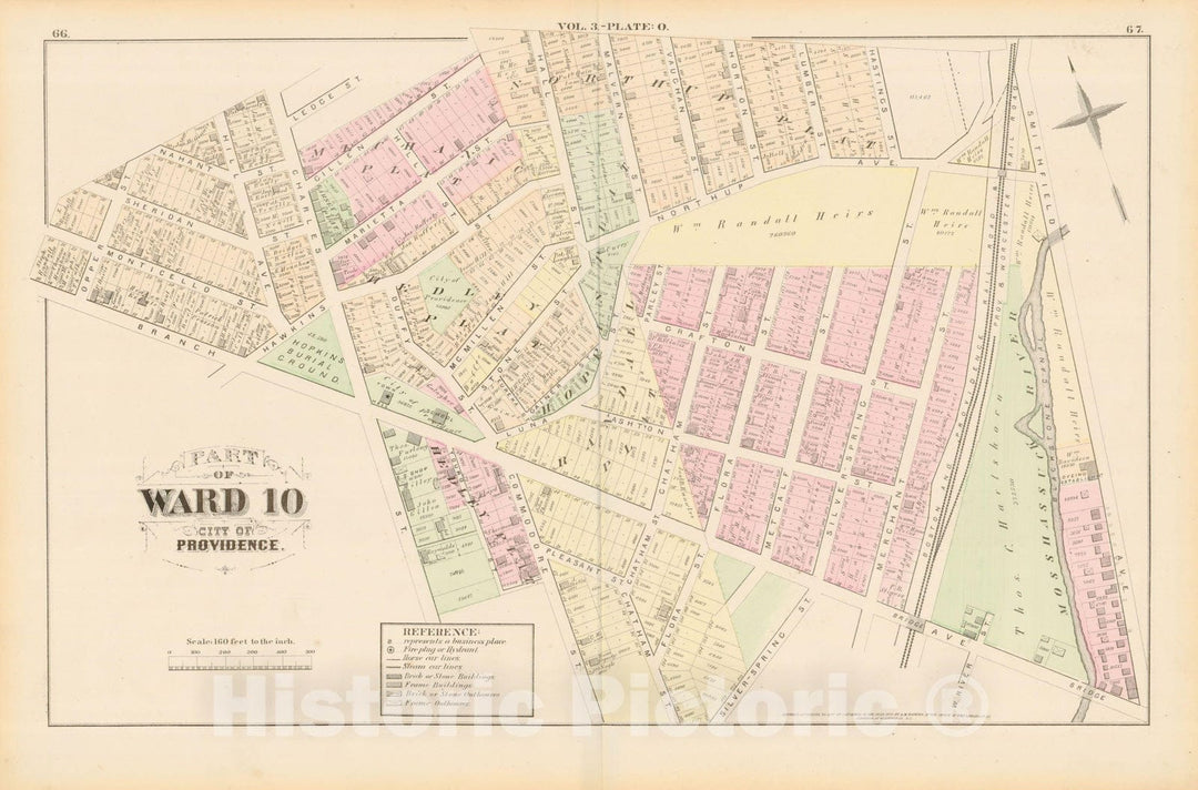 Historic Map : City Atlas of Providence Rhode Island by Wards, Volume III, Providence 1875 Plate O , Vintage Wall Art