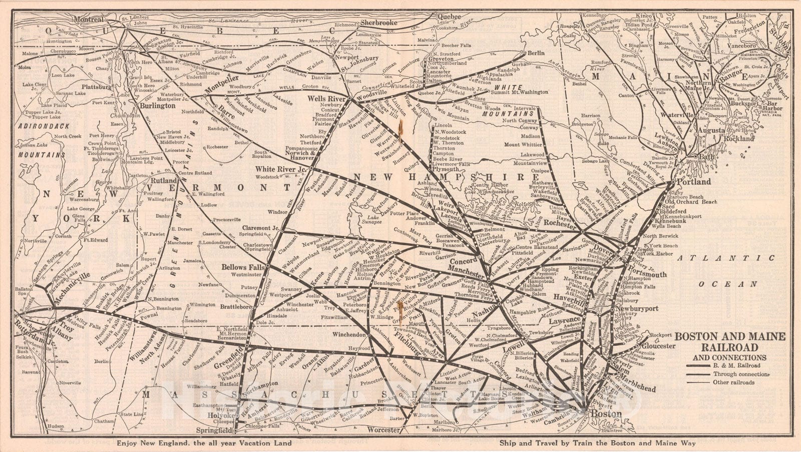 Historic Map : Boston & Maine Railroad and Connections 1936 Transit Railroad Catography , Vintage Wall Art