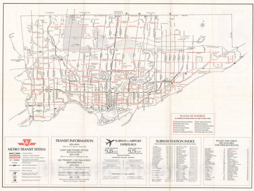 Historic Map : Downtown Toronto Transit Map 1974 Railroad Catography , Vintage Wall Art