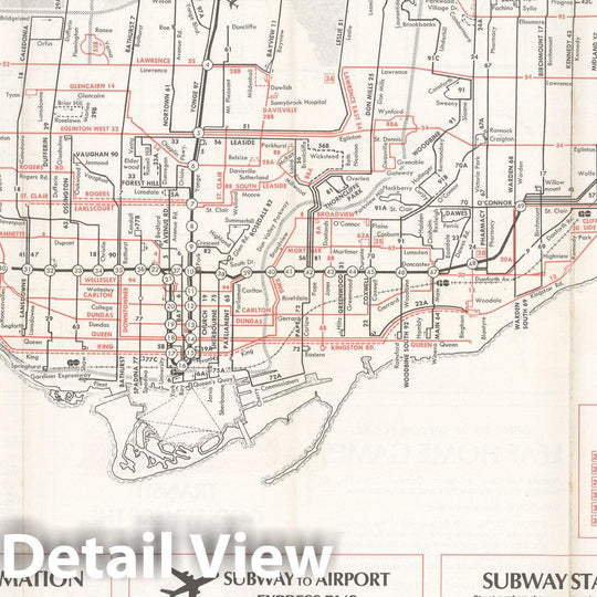 Historic Map : Downtown Toronto Transit Map 1974 Railroad Catography , Vintage Wall Art