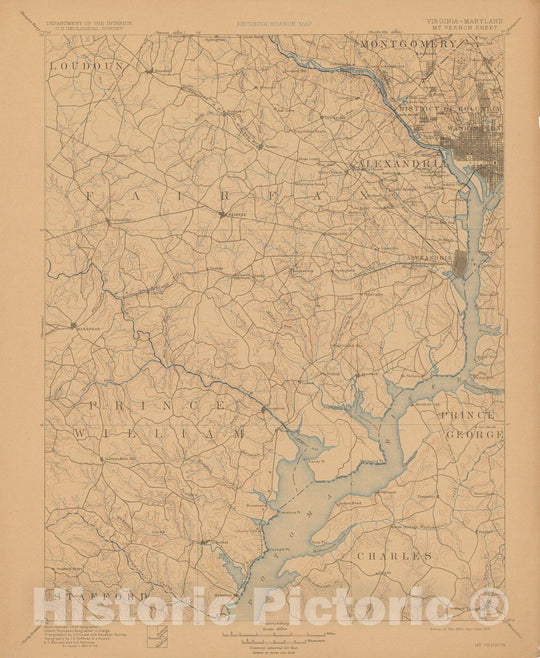 Historic Map : Washington D.C. (Dist. of Columbia), Alexandria & Fairfax & Washington 1923 Topographic Map , Vintage Wall Art