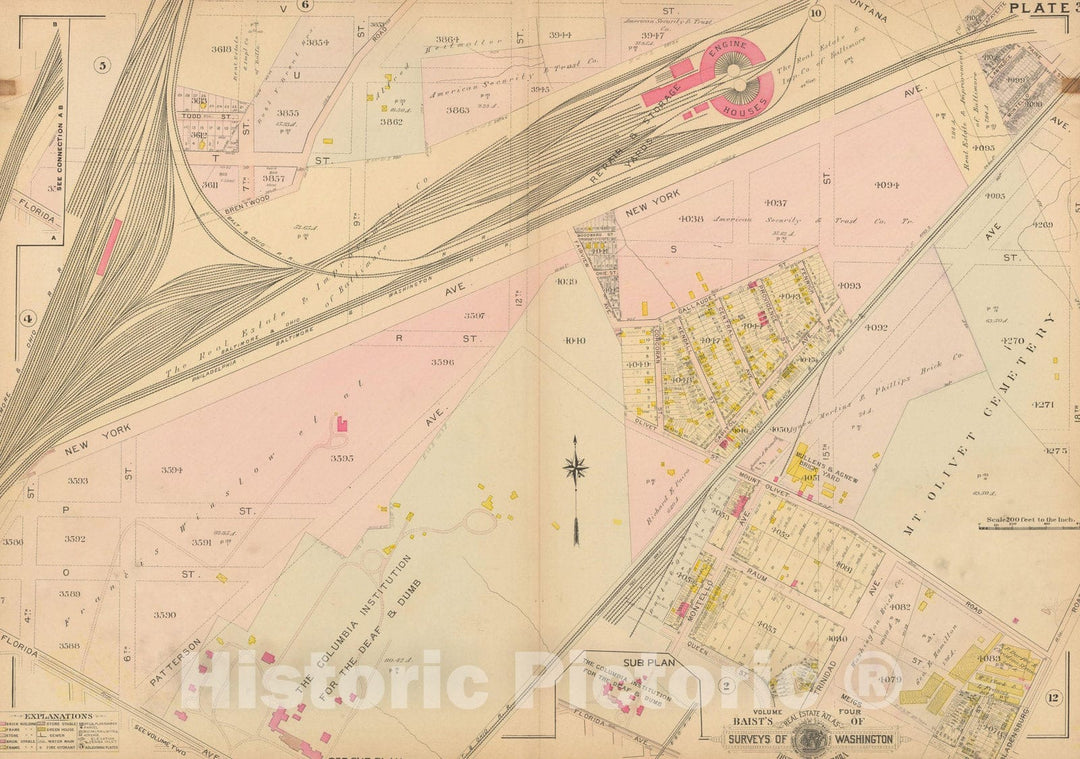 Historic Map : Atlas of Washington D.C. Volume 4 (NE, SE), Washington 1907 Plate 003 , Vintage Wall Art