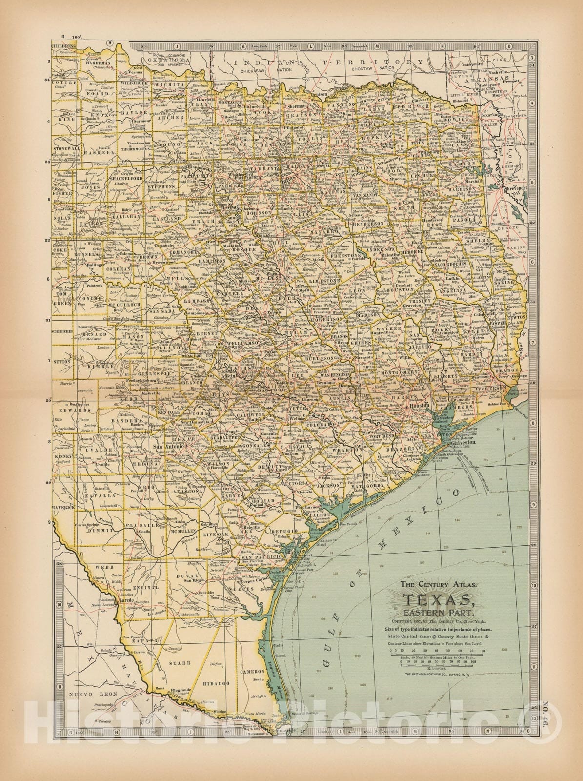 Historic Map : Texas 1897 , The Century Atlas World , Vintage Wall Art