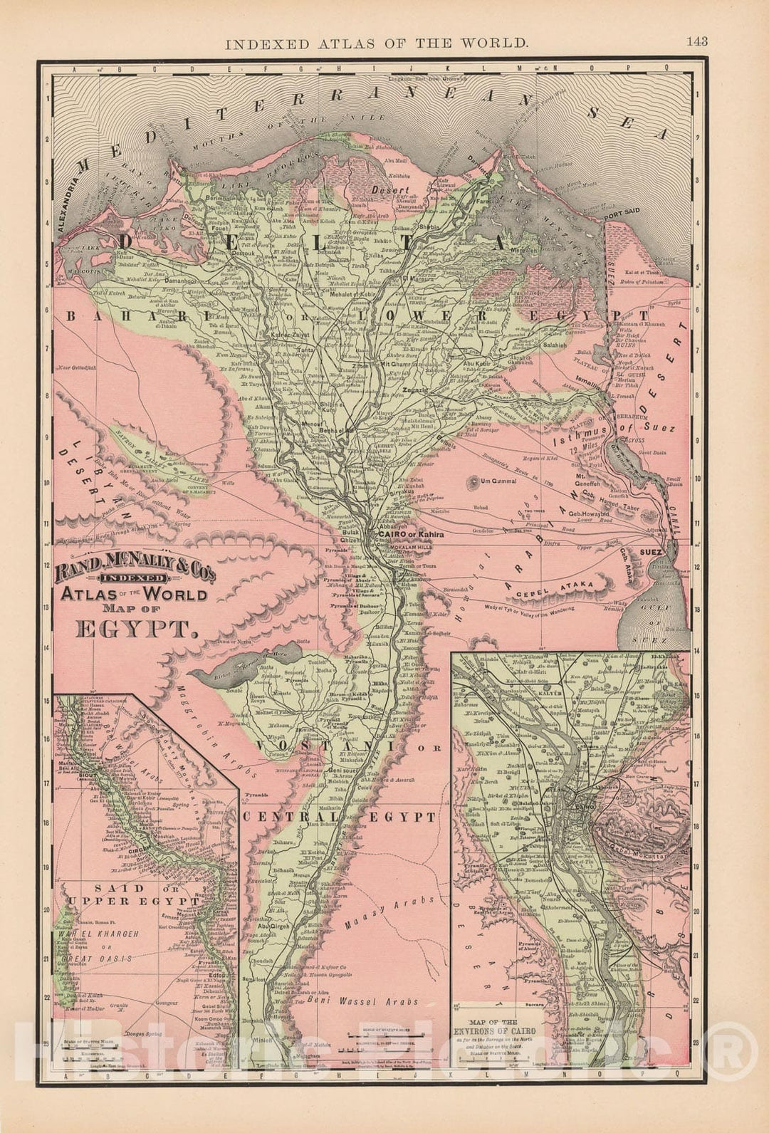 Historic Map : Egypt 1892 , Rand McNally's Atlas World , Vintage Wall Art