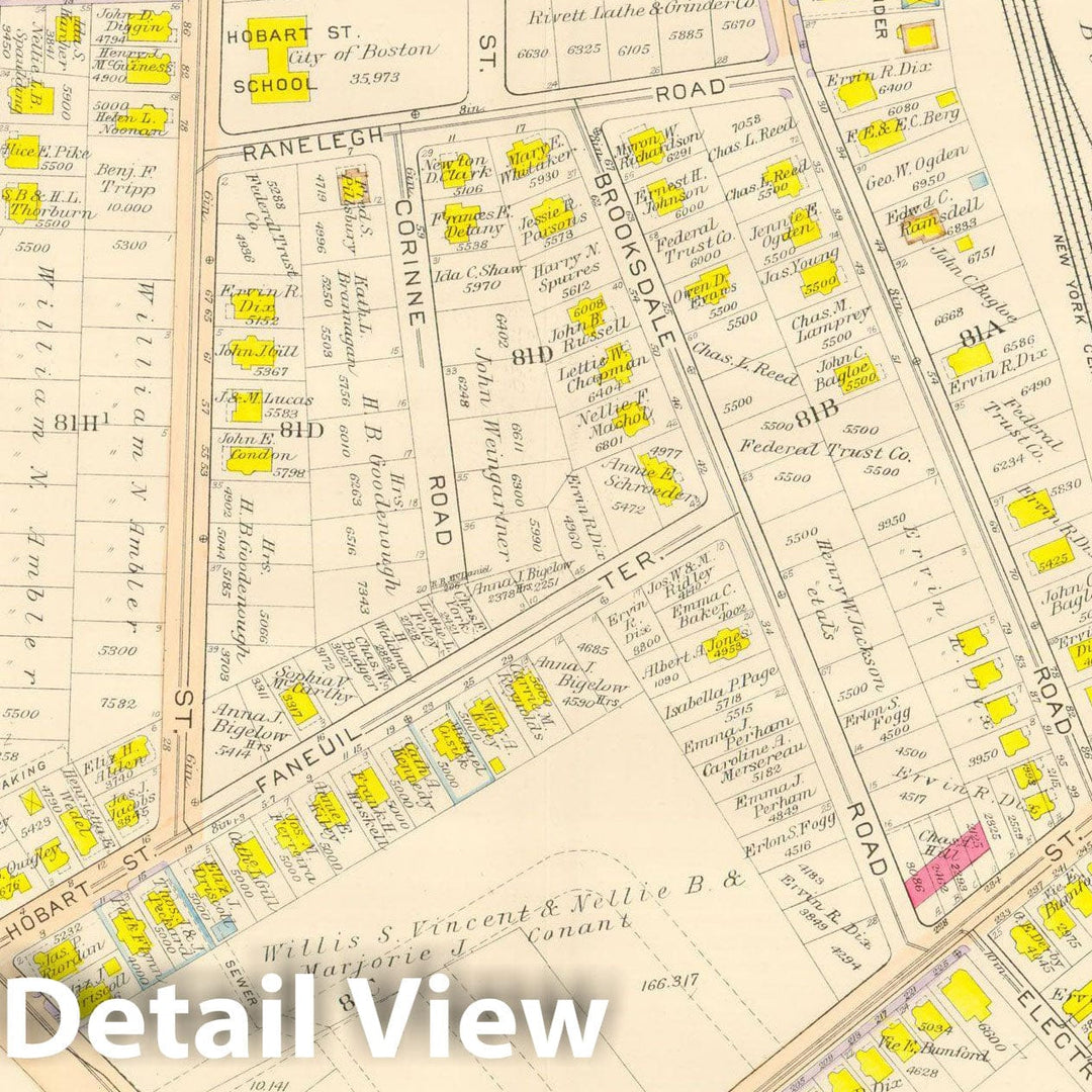 Historic Map : Atlas City of Boston, Wards 25 & 26 Brighton, Brighton 1916 Plate 003 , Vintage Wall Art