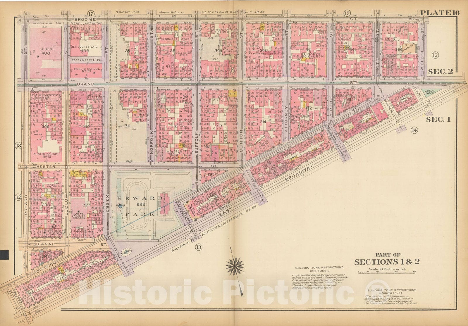 Historic Map : Atlas City of New York, Borough of Manhattan, Vol 1, Batery to 14th St 1922 - 1935 Plate 016 , Vintage Wall Art