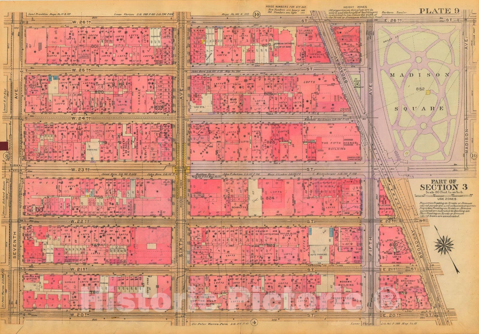 Historic Map : Atlas City of New York, Borough of Manhattan, Volume Two, 14th Street to 59th Street, Manhattan 1928 Plate 009 , Vintage Wall Art