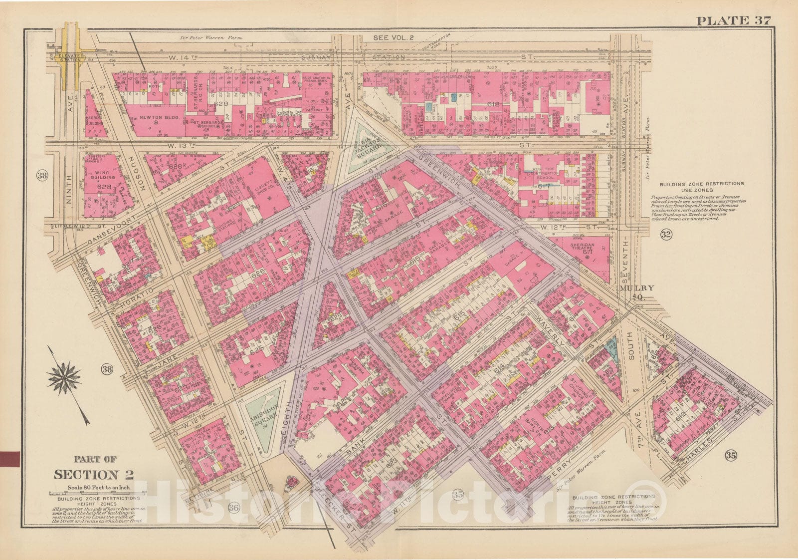 Historic Map : Atlas Borough of Manhattan, New York City 1935 Plate 037 , Vintage Wall Art