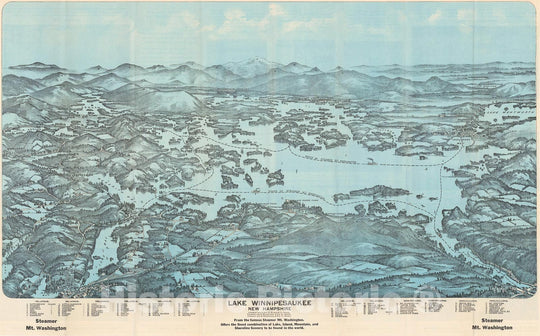 Historic Map : Lake Winnipesaukee, New Hampshire 1925 Bird's Eye View , Vintage Wall Art