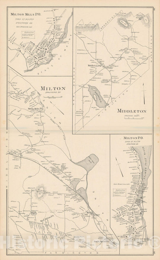 Historic Map : Middleton & Milton 1892 , Town and City Atlas State of New Hampshire , Vintage Wall Art