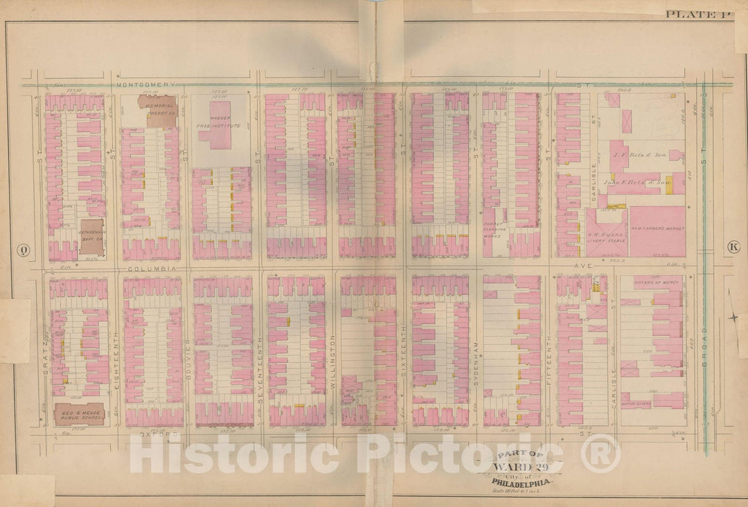 Historic Map : Atlas City of Philadelphia, Vol. 3, Philadelphia 1886 Plate P , Vintage Wall Art