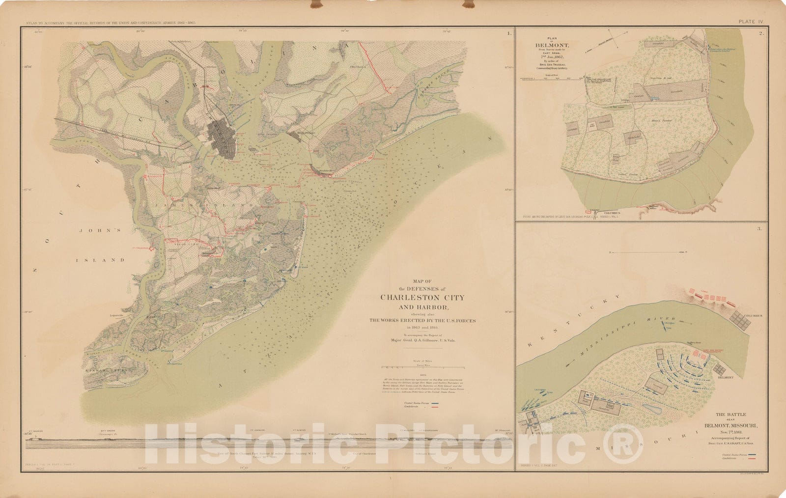 Historic Map : Civil War Atlas of the Union and Confederate Armies, Battles in MO & SC 1895 , Vintage Wall Art