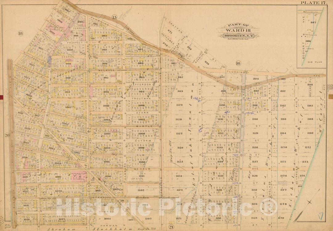 Historic Map : Robinson's Atlas City of Brooklyn, NY, Brooklyn 1886 Plate 017 , Vintage Wall Art