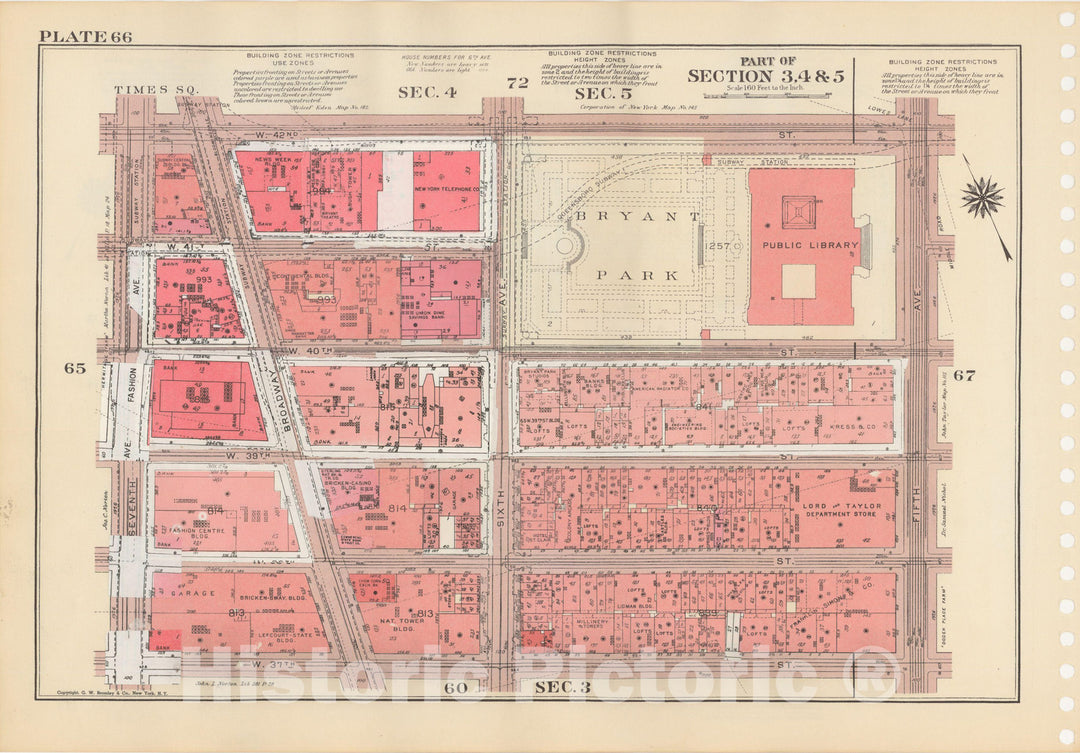 Historic Map : Manhattan Land Book 1955 - Updated Through Nov 7th, New York City 1975 Plate 066 , Vintage Wall Art