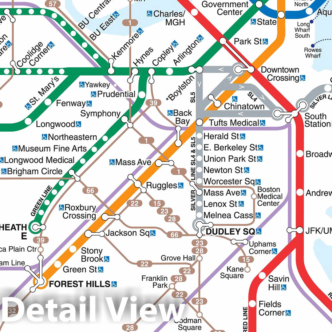 Historic Map : MBTA Rapid Transit Map 2010 Railroad Catography , Vintage Wall Art