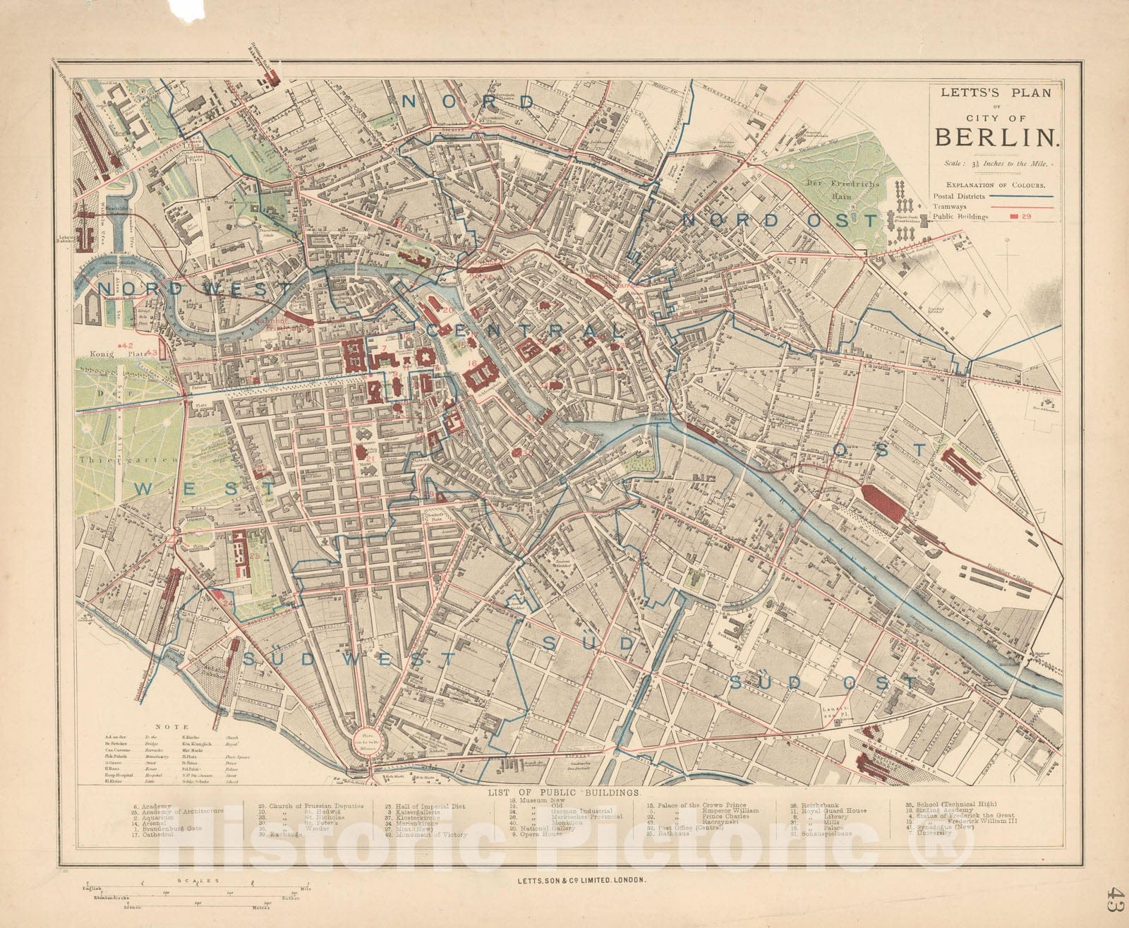 Historic Map : Europe, Berlin 1899 , Vintage Wall Art