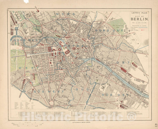 Historic Map : Europe, Berlin 1899 , Vintage Wall Art