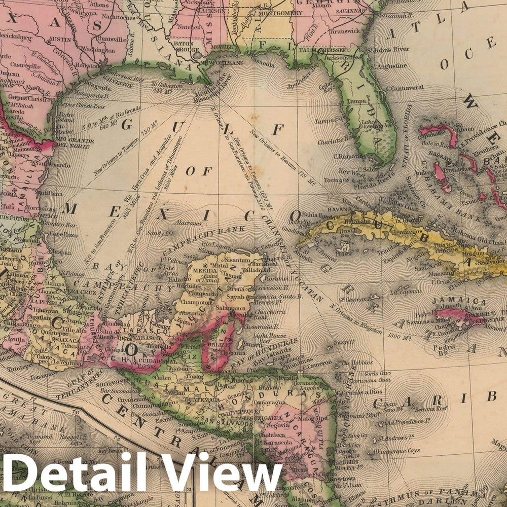 Historic Map : West Indies & Mexico & Cuba & Panama & Bermuda & Jamaica 1867 , New General Atlas , Vintage Wall Art