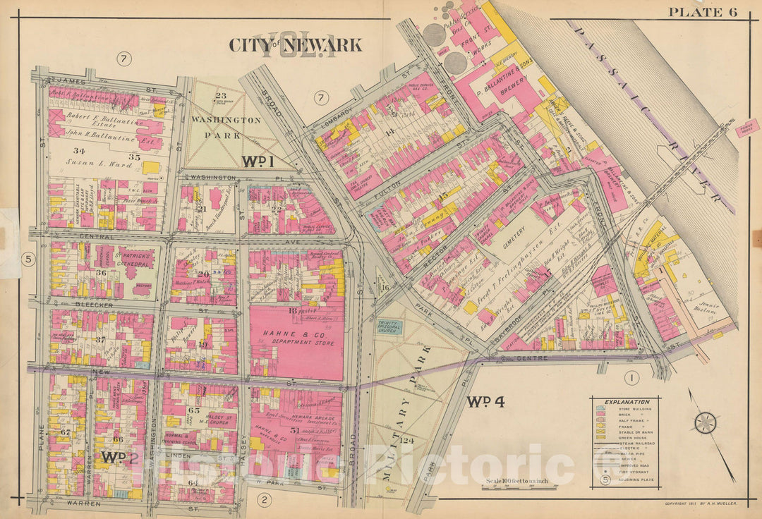 Historic Map : Atlas of Newark, Volume 1, Newark 1911 Plate 006 , Vintage Wall Art