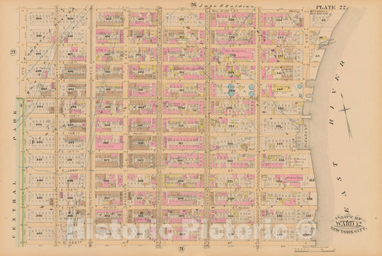 Historic Map : Manhattan & New York City 1885 Plate 022 , Robinson's Atlas City of New York , Vintage Wall Art