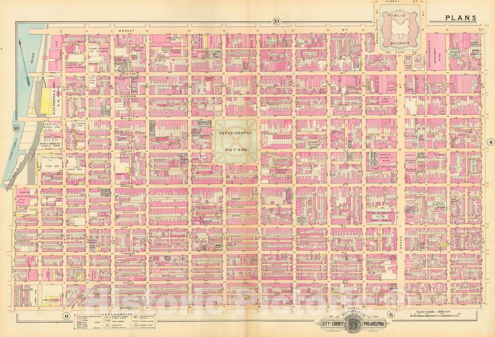 Historic Map : Baist's Property Atlas of Philadelphia, Philadelphia 1895 Plate 005 , Vintage Wall Art