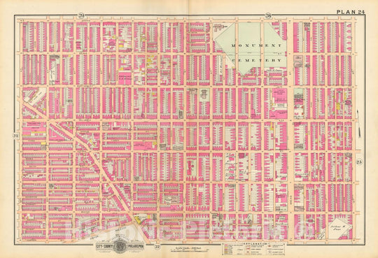 Historic Map : Baist's Property Atlas of Philadelphia, Philadelphia 1895 Plate 024 , Vintage Wall Art