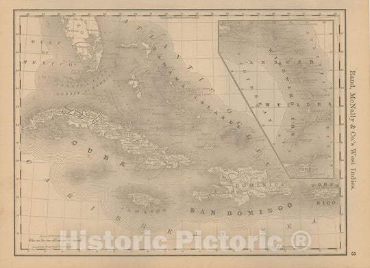 Historic Map : West Indies & Cuba 1877 , Vintage Wall Art