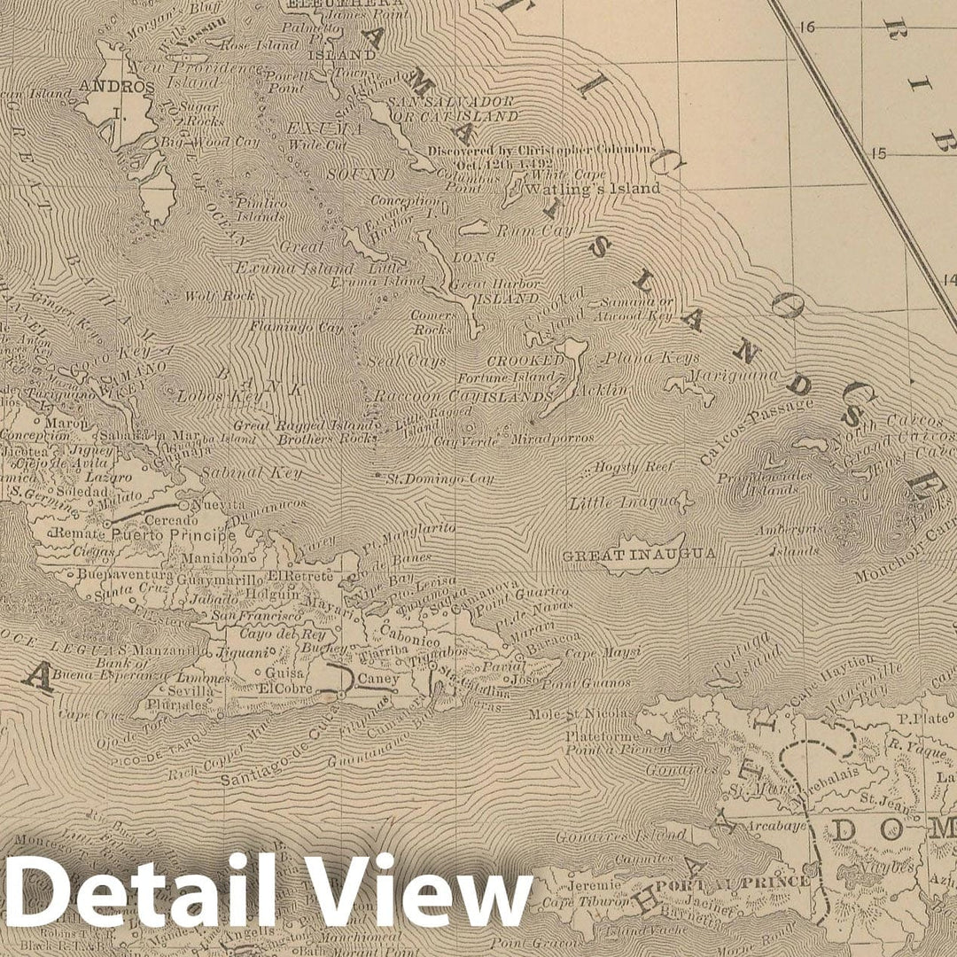 Historic Map : West Indies & Cuba 1877 , Vintage Wall Art