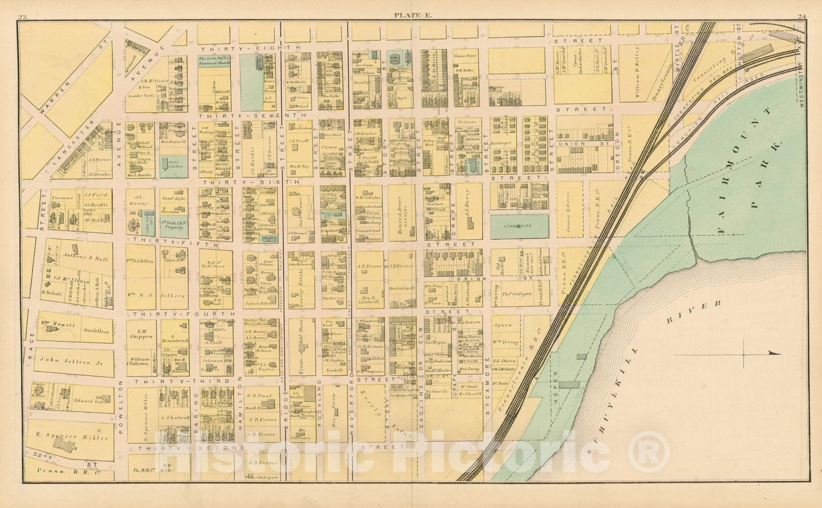 Historic Map : Atlas of West Philadelphia including the 24th & 27th Wards of the City of Philadelphia, West Philadelphia 1872 Plate E , Vintage Wall Art