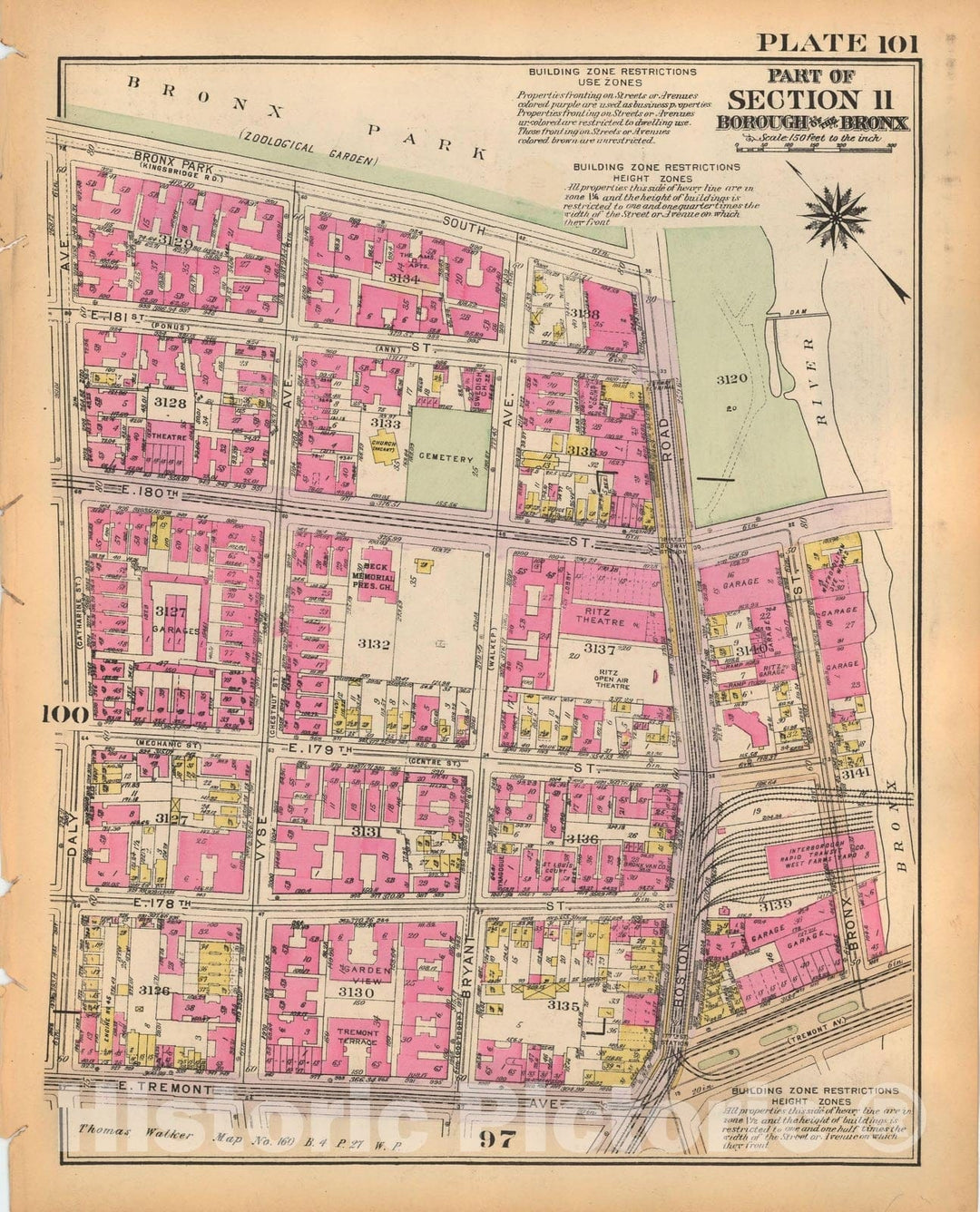 Historic Map : Borough of The Bronx, Sections 9-13, The Bronx 1928 Plate 101 , Vintage Wall Art