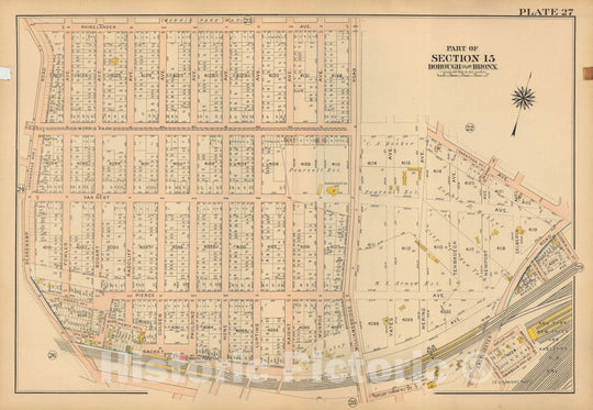 Historic Map : Atlas City of NY, Borough of The Bronx, Annexed District, The Bronx 1913 Plate 027 , Vintage Wall Art