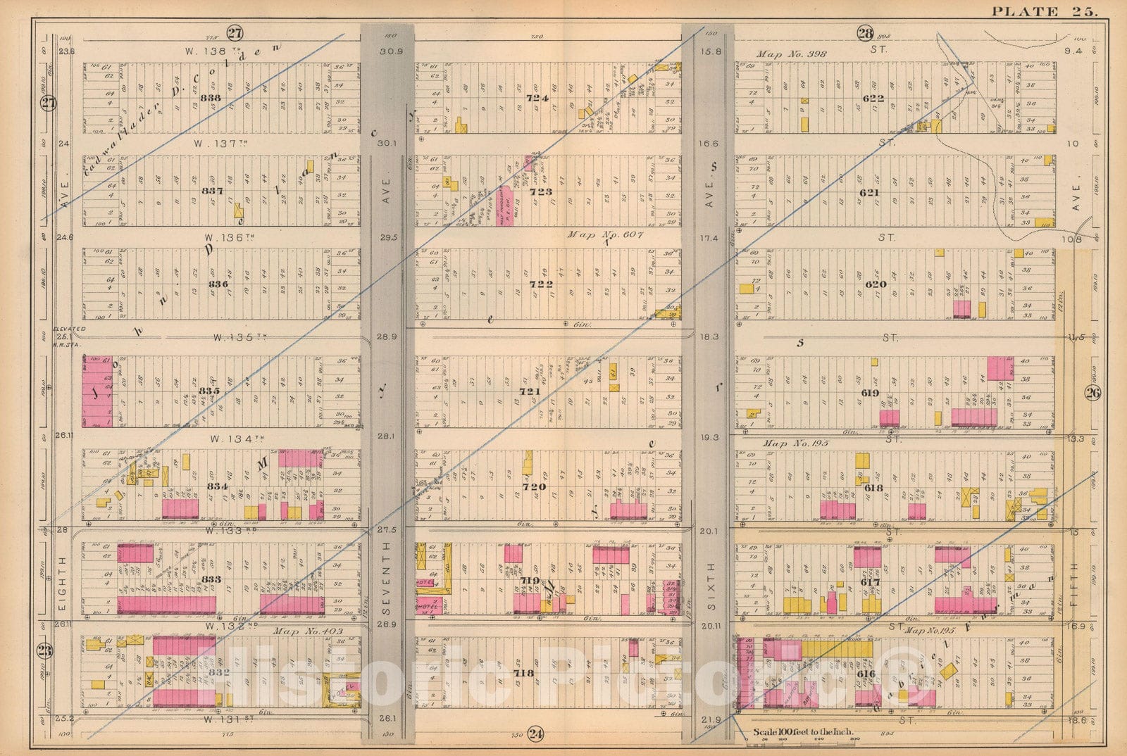 Historic Map : Atlas City of New York, Vol 2 ... 12th Ward, 2nd Ed., Manhattan 1884 Plate 025 , Vintage Wall Art