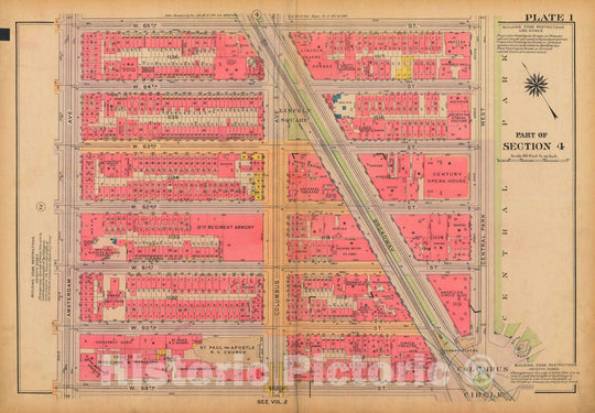 Historic Map : Atlas City of New York, Borough of Manhattan, Volume 3, 59th St to 110th St, Manhattan 1921 Plate 001 , Vintage Wall Art