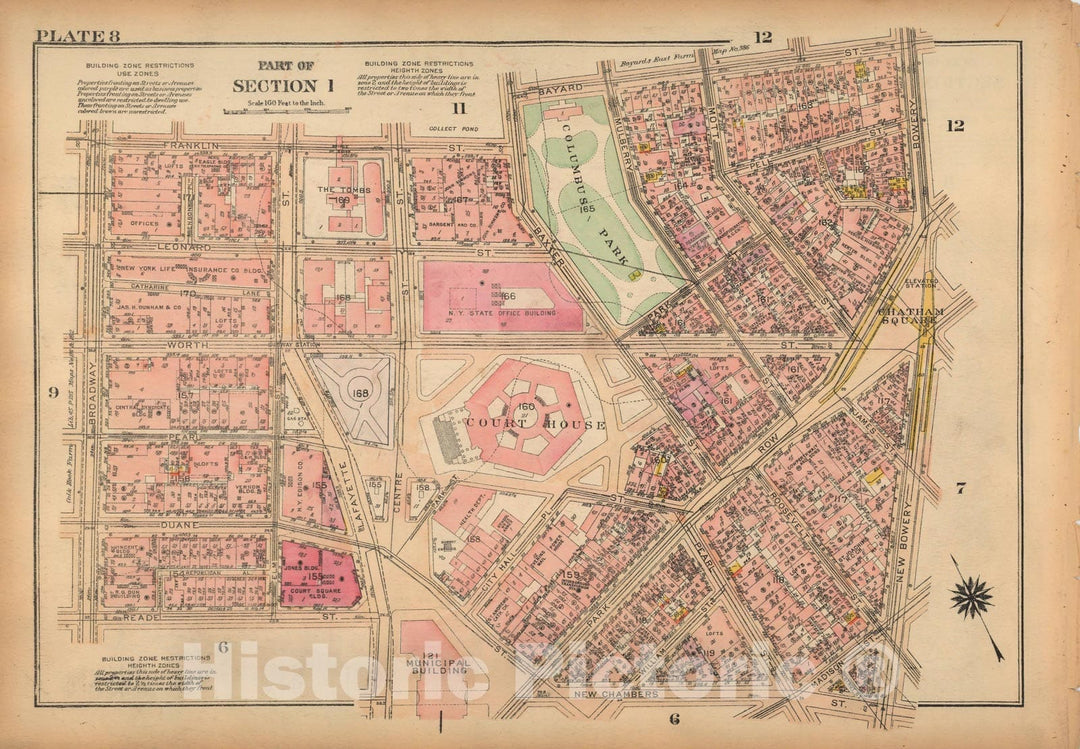 Historic Map : Land Book of the Borough of Manhattan, City of NY, Manhattan 1925 Plate 008 , Vintage Wall Art