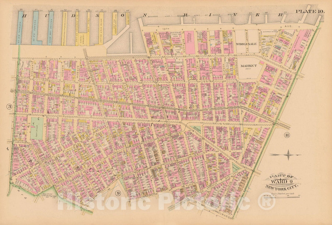 Historic Map : Manhattan & New York City 1885 Plate 010 , Robinson's Atlas City of New York , Vintage Wall Art