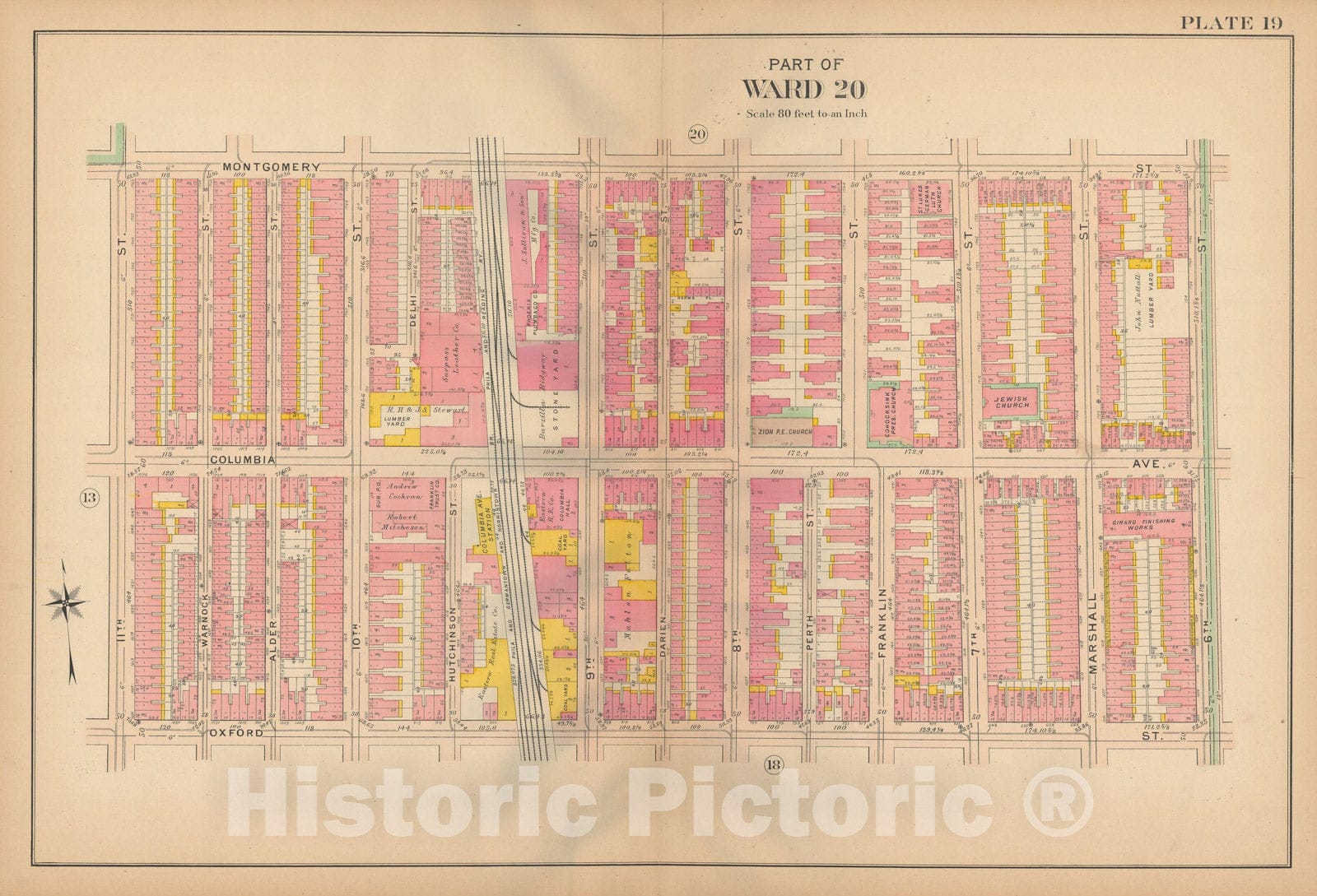 Historic Map : Philadelphia 1907 Plate 019 , Atlas 20th and 29th Wards of the City of Philadelphia , Vintage Wall Art