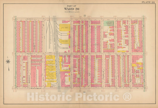 Historic Map : Philadelphia 1907 Plate 020 , Atlas 20th and 29th Wards of the City of Philadelphia , Vintage Wall Art