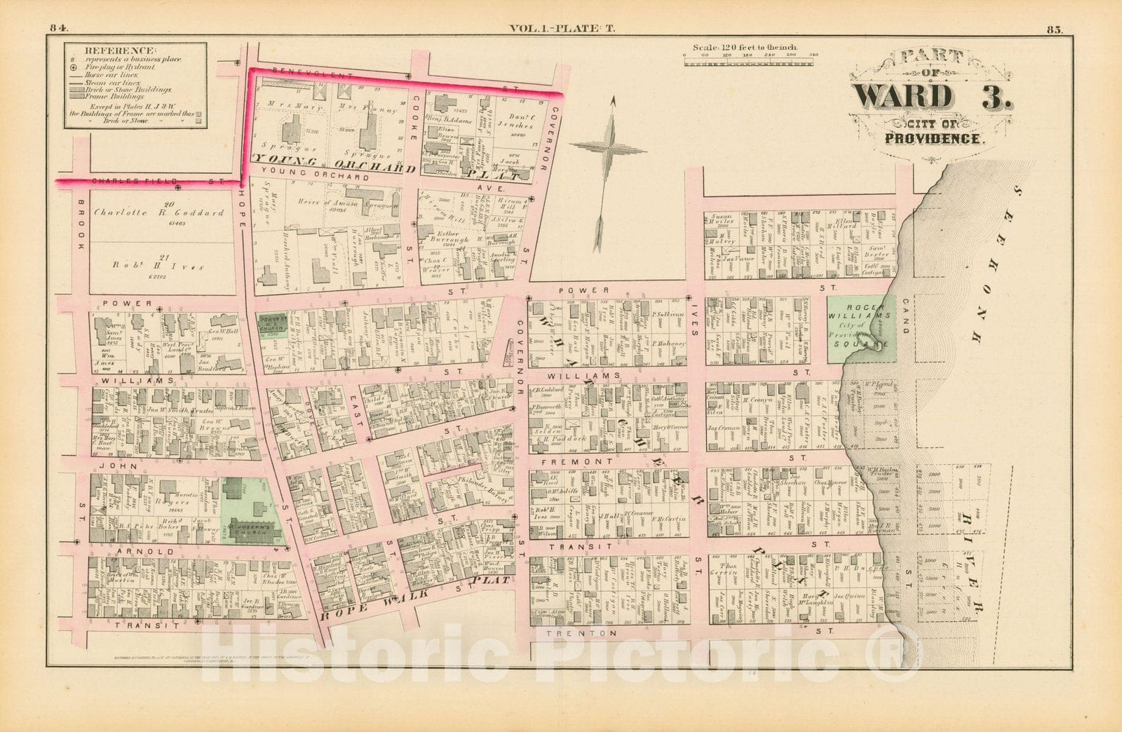 Historic Map : City Atlas of Providence Rhode Island by Wards, Volume I, Providence 1875 Plate T , Vintage Wall Art