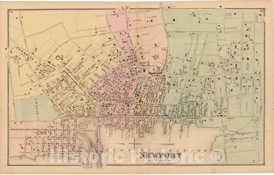 Historic Map : Atlas State of Rhode Island, Newport 1870 , Vintage Wall Art