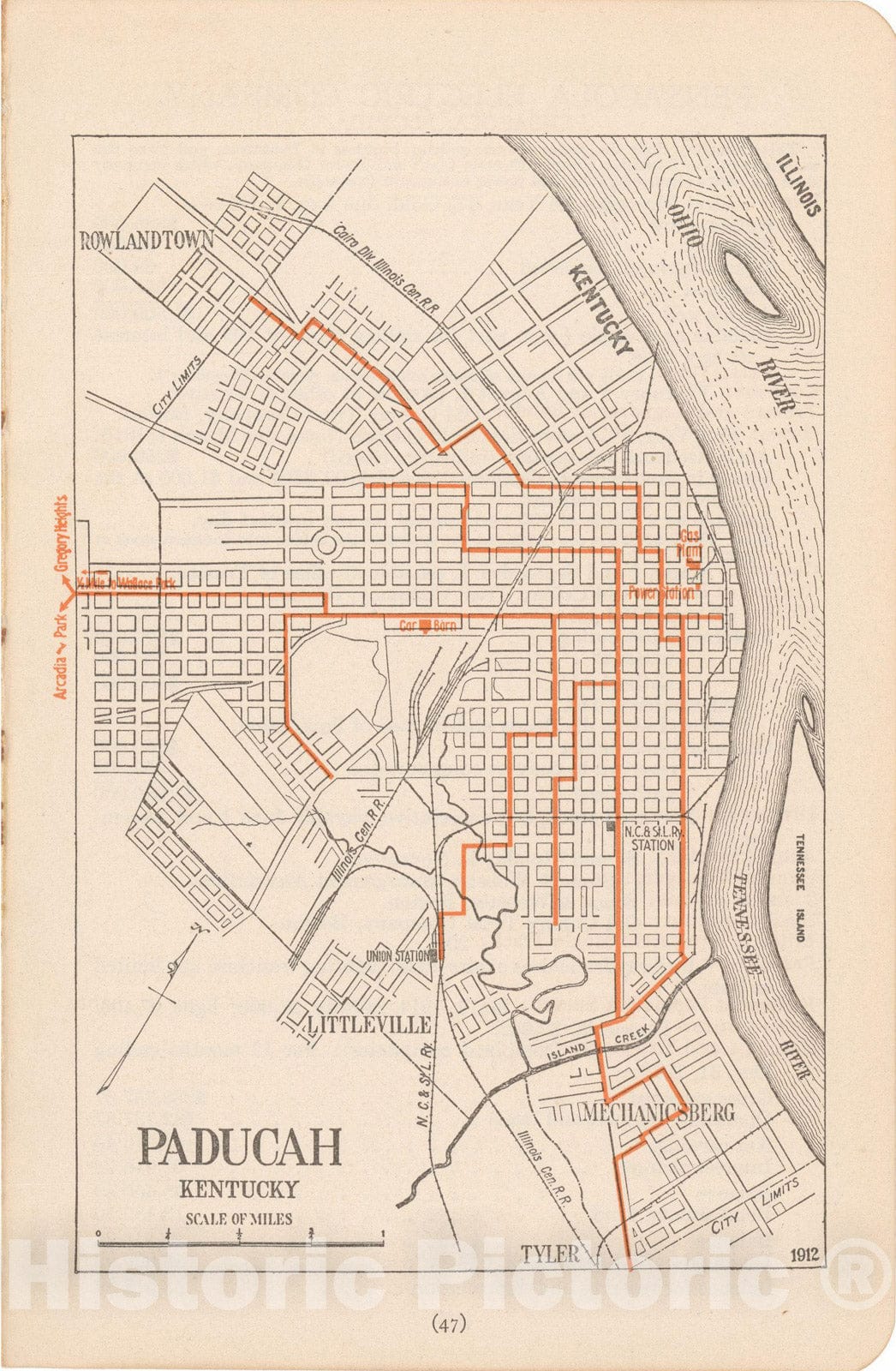 Historic Map : Paducah 1914 , North American Electric Power and Traction Companies , Vintage Wall Art