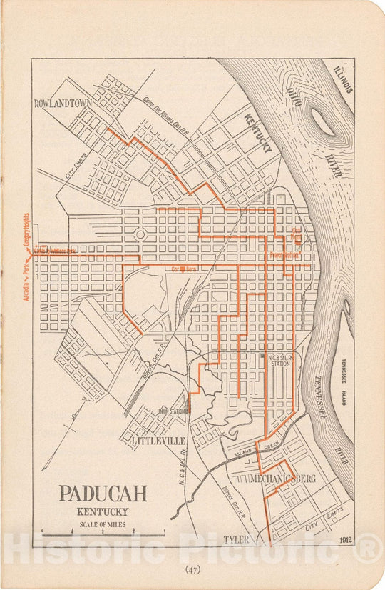 Historic Map : Paducah 1914 , North American Electric Power and Traction Companies , Vintage Wall Art